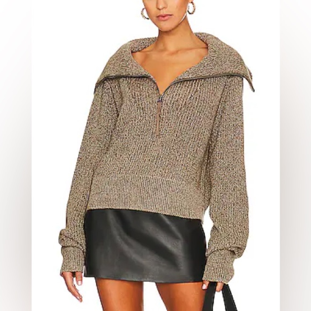 Varley Mentone Half Zip Knit Pullover Sweater in Dark Olive Speckle